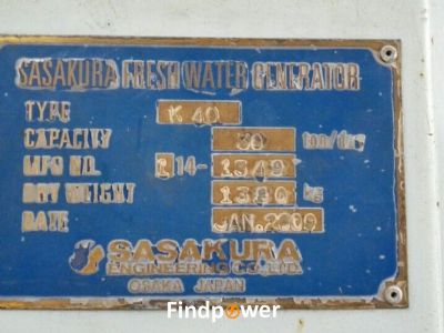 FOR SALE:SASAKURA K40 & ALFA LAVAL JWP-26-C80 & JWSP-26-C100 FRESH WATER GENERATOR